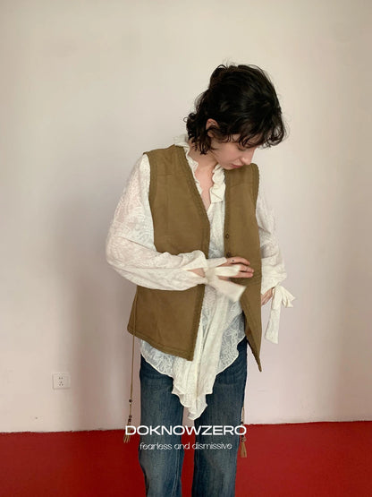 DKZ OFFICIAL Bohemian Suede Vest For Women Retro Layering Sleeveless Top