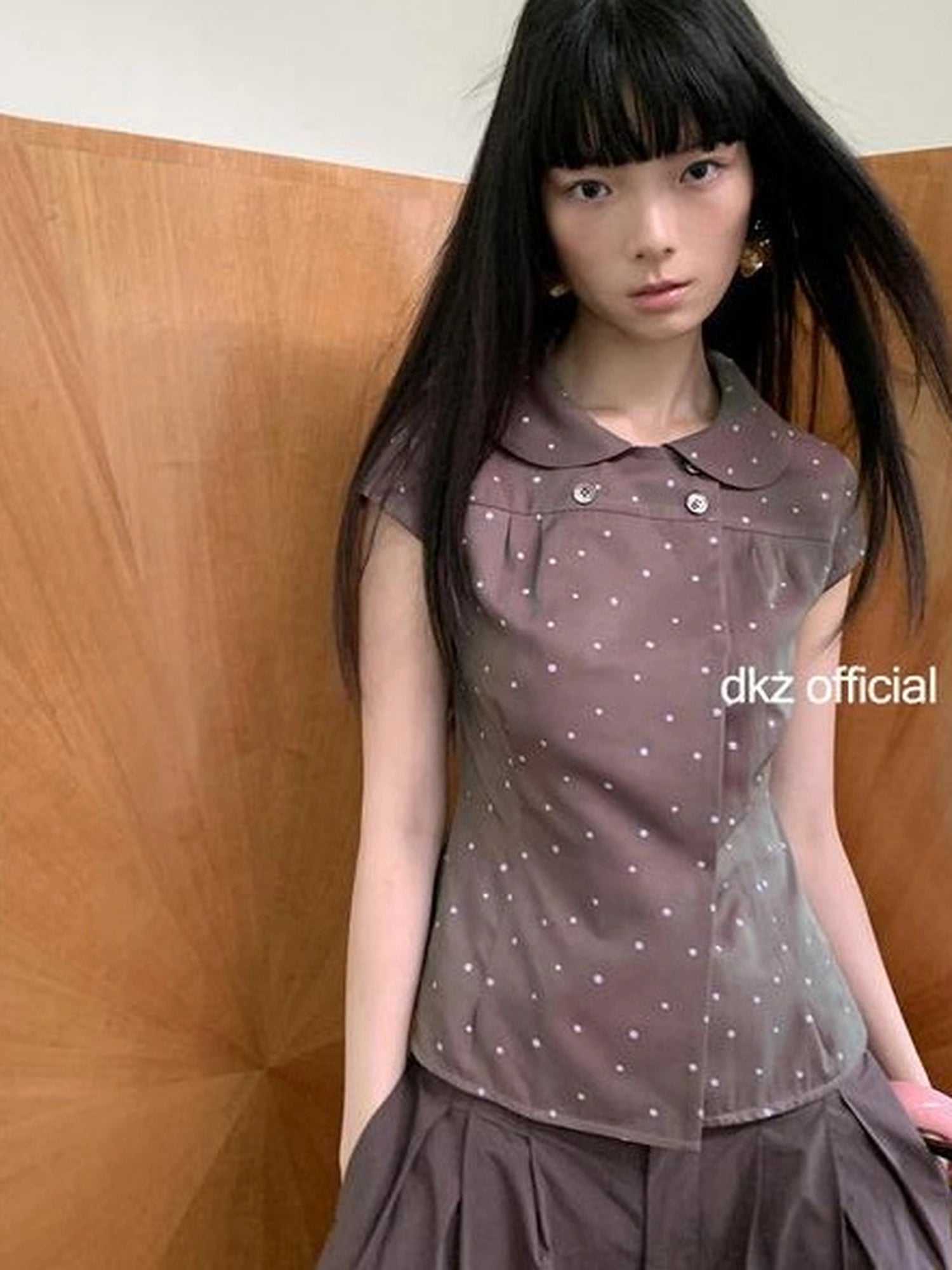 DKZ OFFICIAL Brown Polka Dot Double Breasted Short Sleeve Shirt