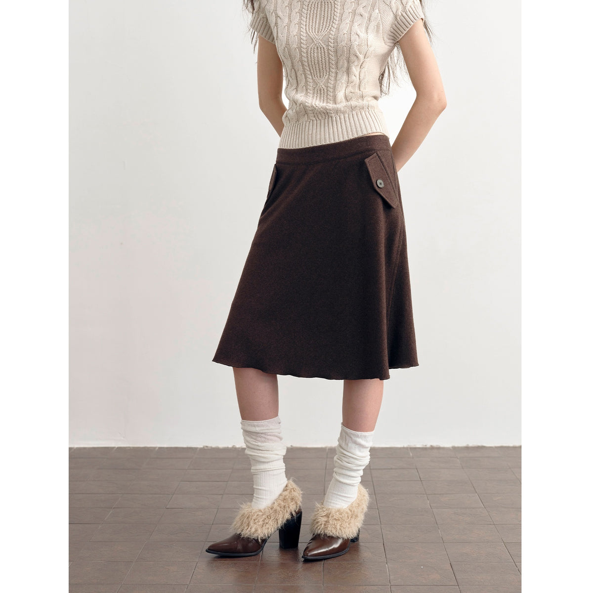 DKZ_OFFICIAL_Brown_Wool_Blend_A_Line_Ruffle_Pocket_Women&