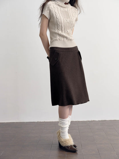 DKZ OFFICIAL Brown Wool Blend A Line Ruffle Pocket Women&