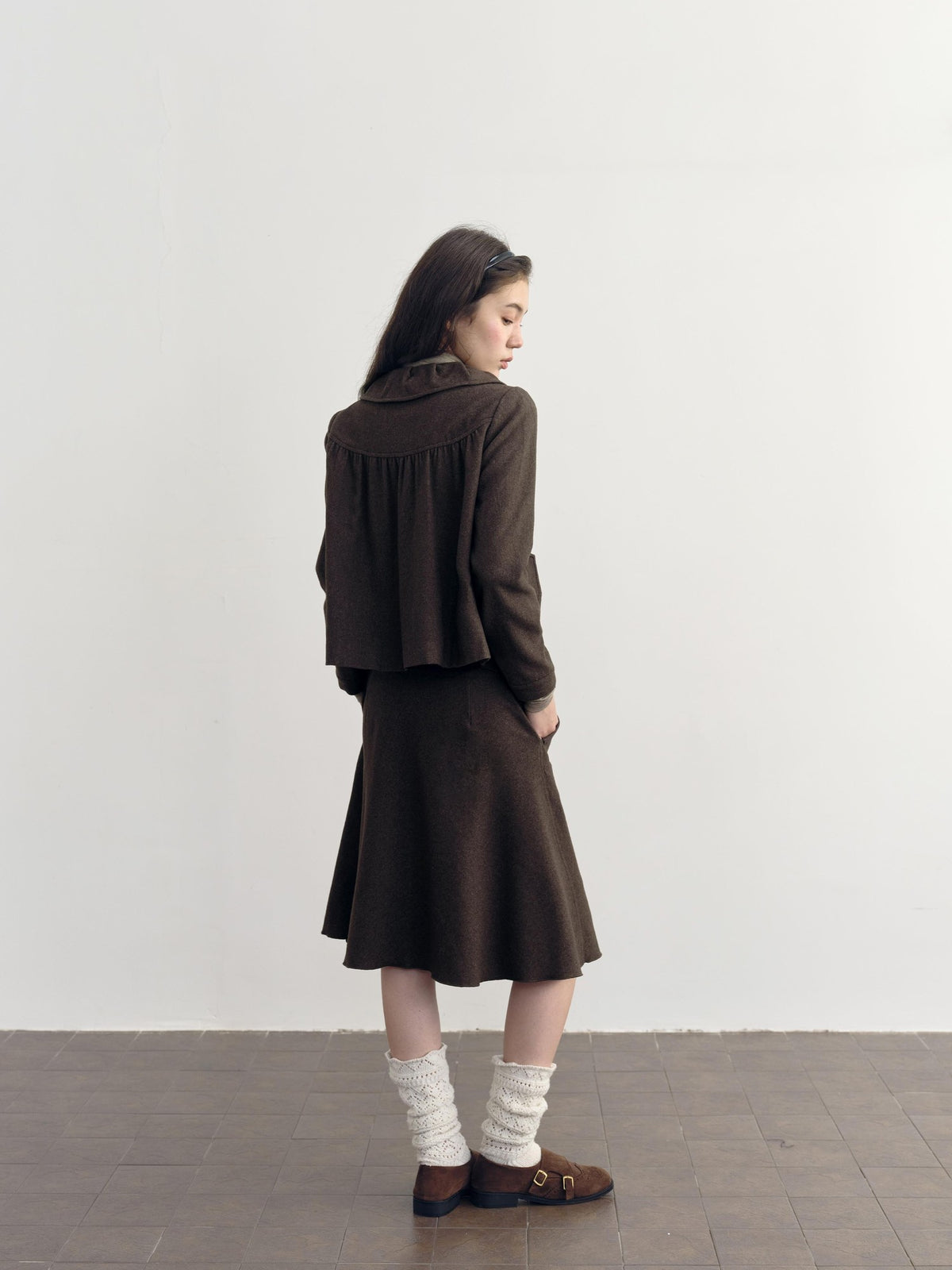 DKZ OFFICIAL Brown Wool Blend A Line Ruffle Pocket Women&