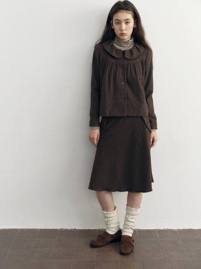 DKZ OFFICIAL Brown Wool Blend A Line Ruffle Pocket Women&