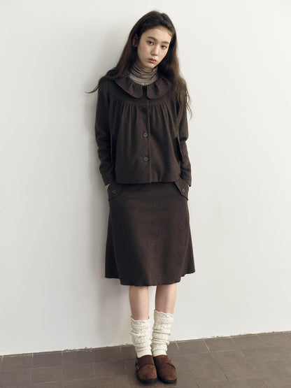 DKZ OFFICIAL Brown Wool Blend A Line Ruffle Pocket Women&