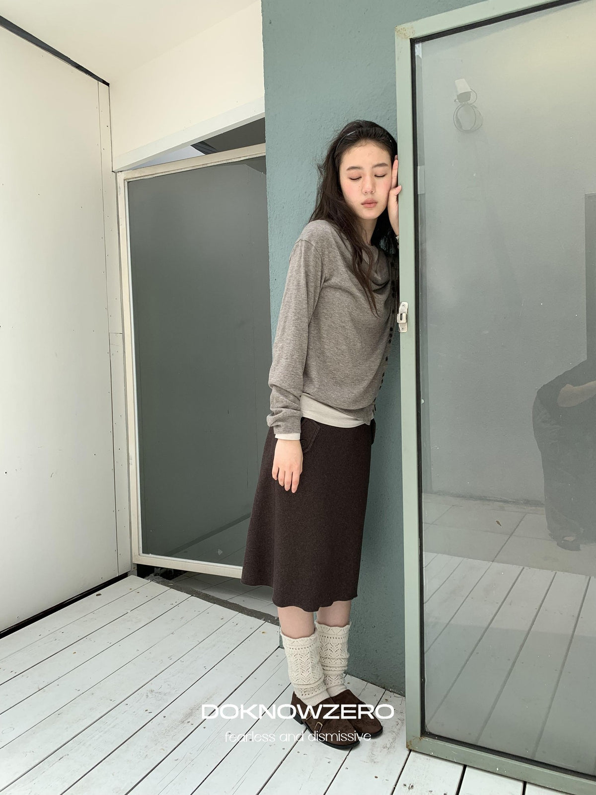 DKZ OFFICIAL Brown Wool Blend A Line Ruffle Pocket Women&
