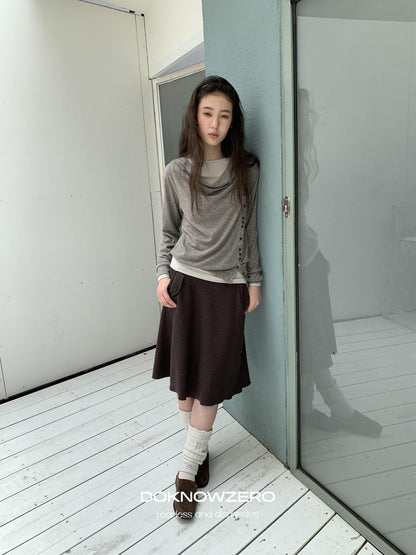DKZ OFFICIAL Brown Wool Blend A Line Ruffle Pocket Women&