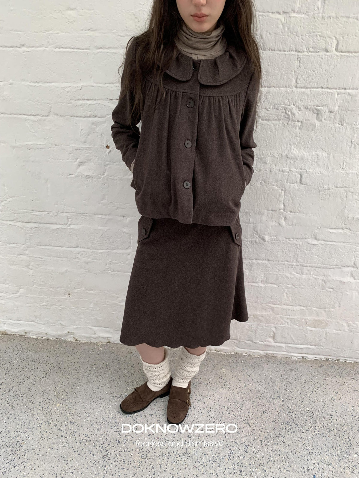 DKZ OFFICIAL Brown Wool Blend A Line Ruffle Pocket Women&