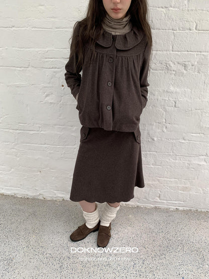 DKZ OFFICIAL Brown Wool Blend A Line Ruffle Pocket Women&