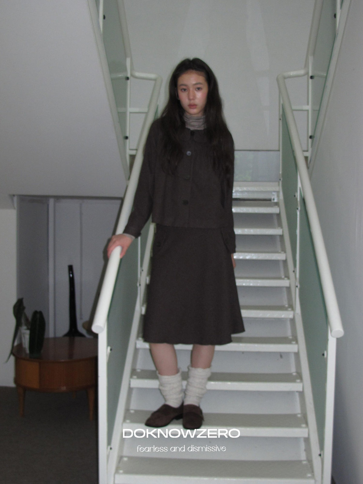 DKZ OFFICIAL Brown Wool Blend A Line Ruffle Pocket Women&