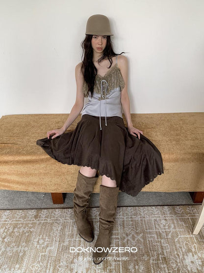 DKZ OFFICIAL Burnout Asymmetric A Line Faux Suede Women&