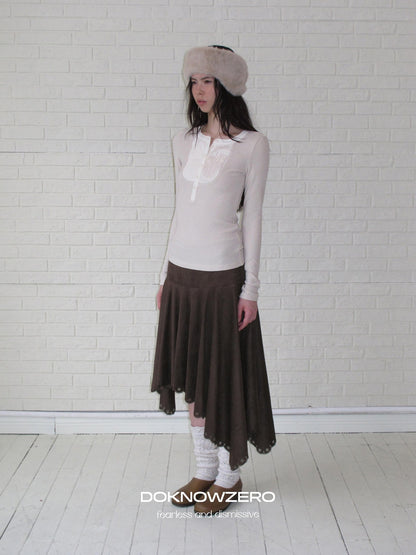 DKZ OFFICIAL Burnout Asymmetric A Line Faux Suede Women&