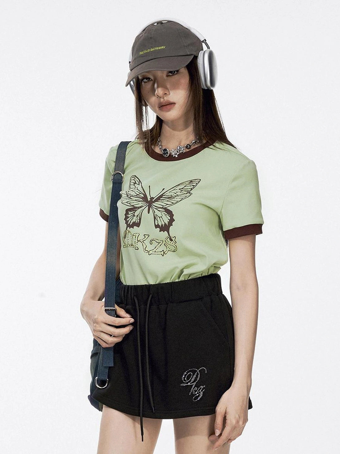 DKZ OFFICIAL Butterfly Print Color Block Loose Tee