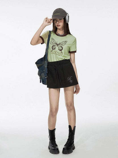 DKZ OFFICIAL Butterfly Print Color Block Loose Tee