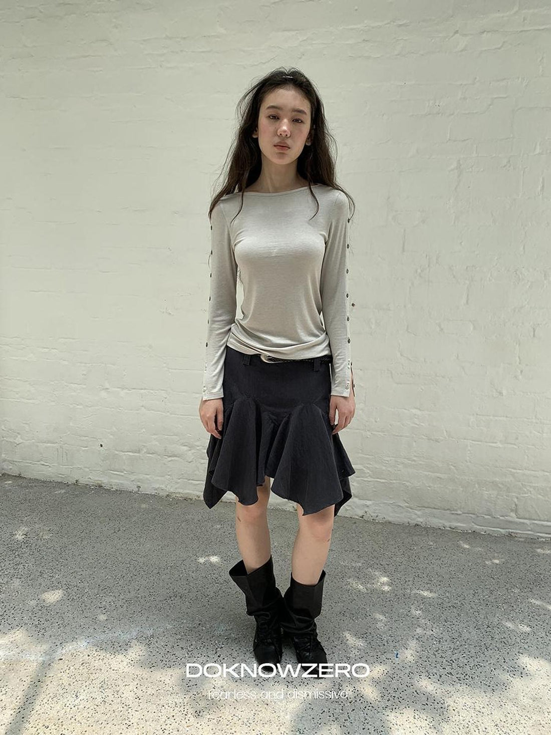 DKZ OFFICIAL Button Flare Sleeve Solid Women&