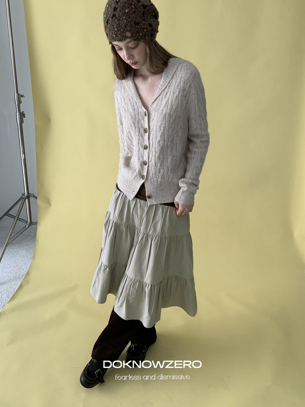 DKZ OFFICIAL Cable Knit Collared Women&