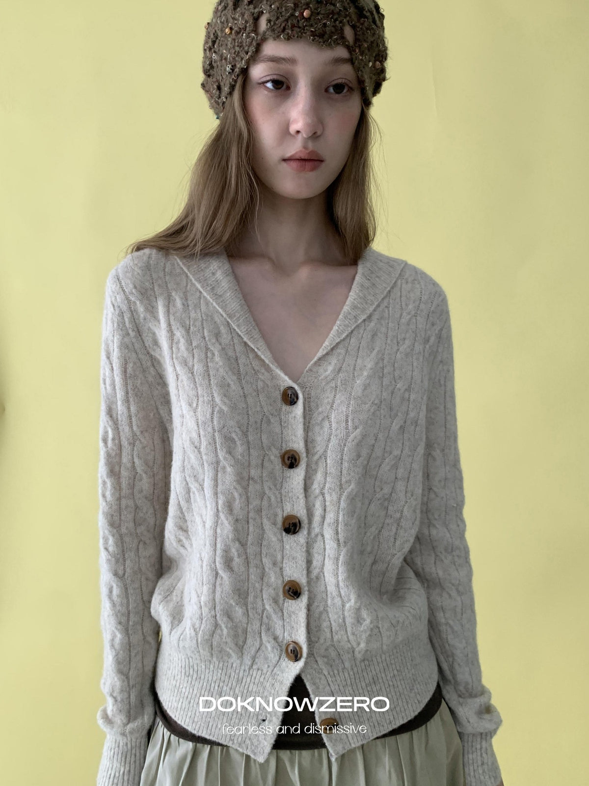 DKZ OFFICIAL Cable Knit Collared Women&