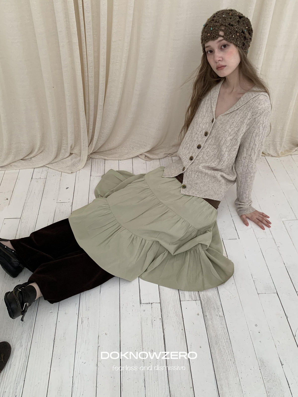 DKZ OFFICIAL Cable Knit Collared Women&