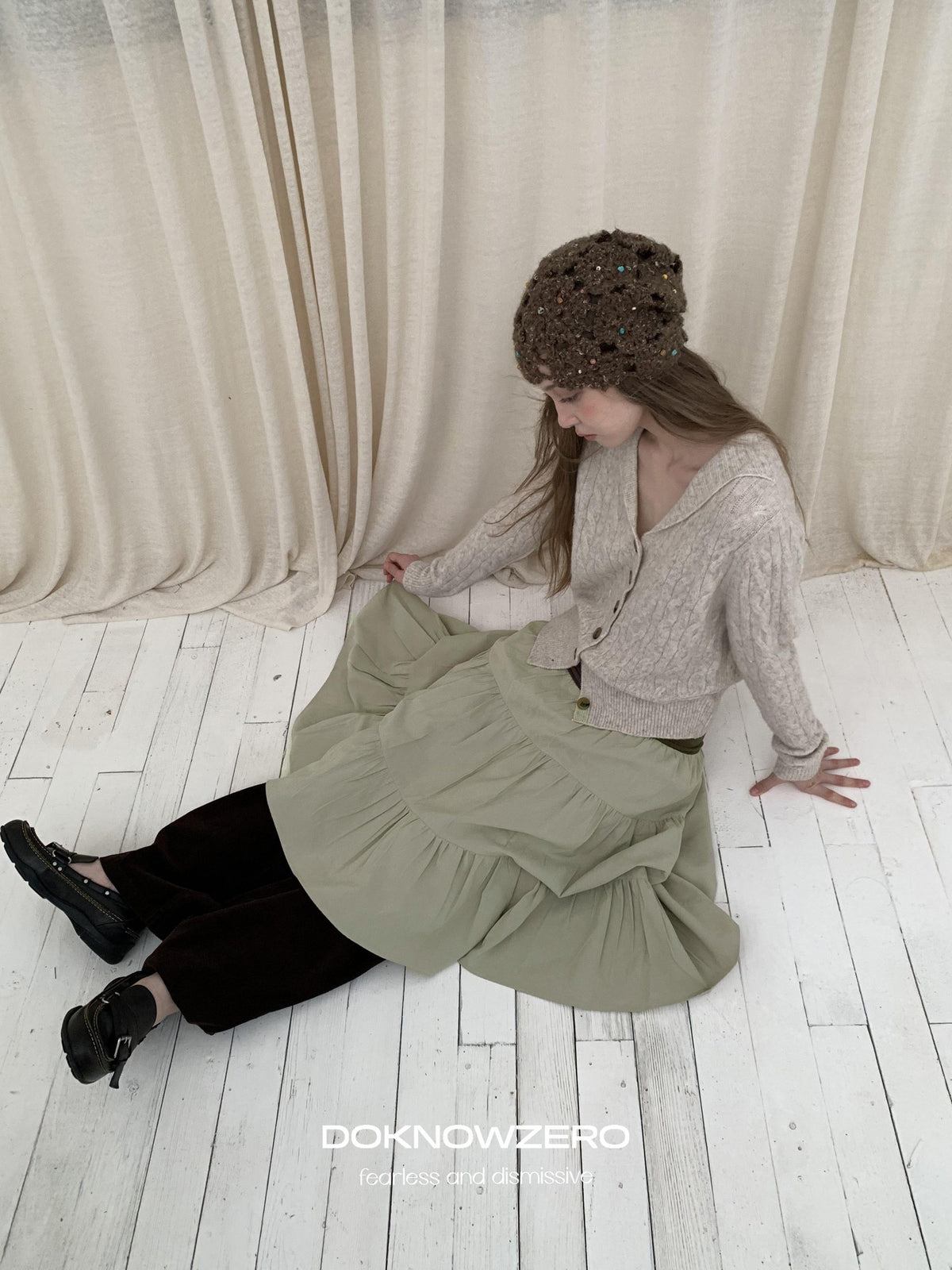 DKZ OFFICIAL Cable Knit Collared Women&