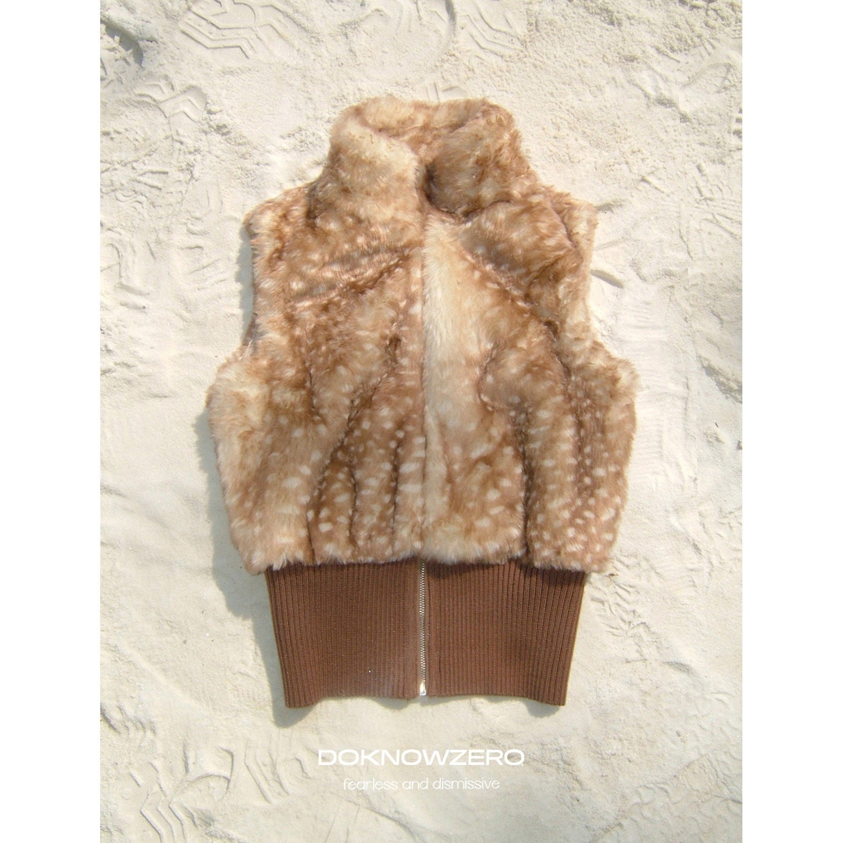 DKZ_OFFICIAL_Camel_Deer_Print_Faux_Fur_Stand_Collar_Women&