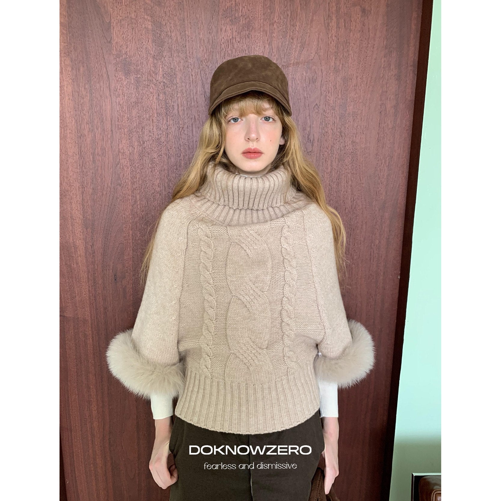 DKZ_OFFICIAL_Camel_Detachable_Fox_Fur_Turtleneck_Loose_Straight_Women&