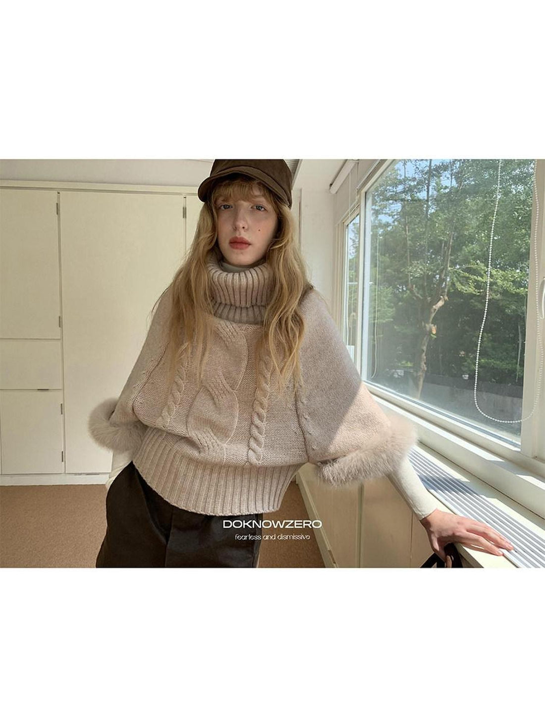 DKZ OFFICIAL Camel Detachable Fox Fur Turtleneck Loose Straight Women&