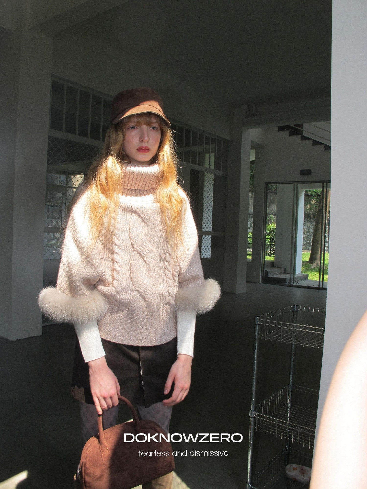 DKZ OFFICIAL Camel Detachable Fox Fur Turtleneck Loose Straight Women&