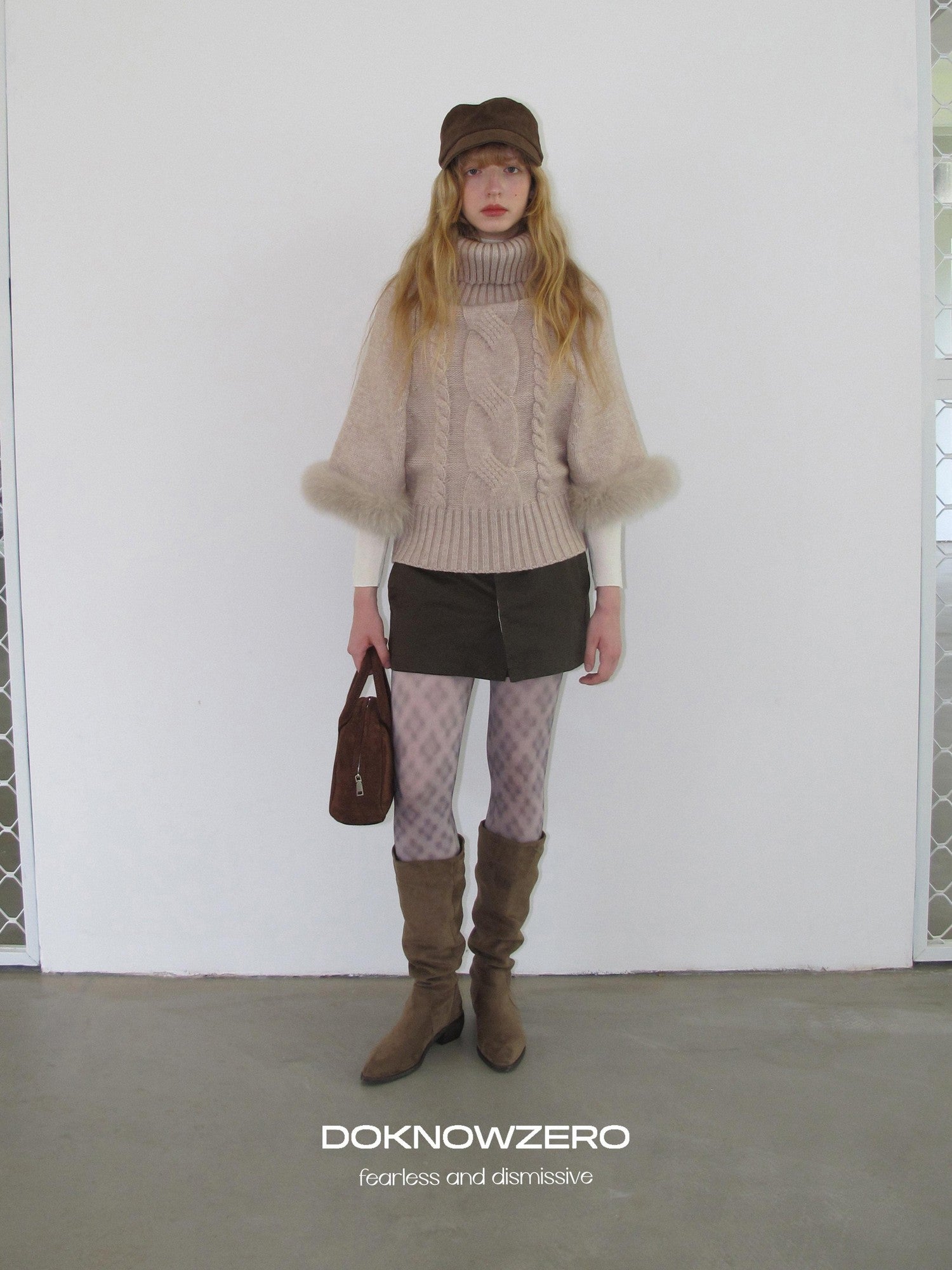 DKZ OFFICIAL Camel Detachable Fox Fur Turtleneck Loose Straight Women&