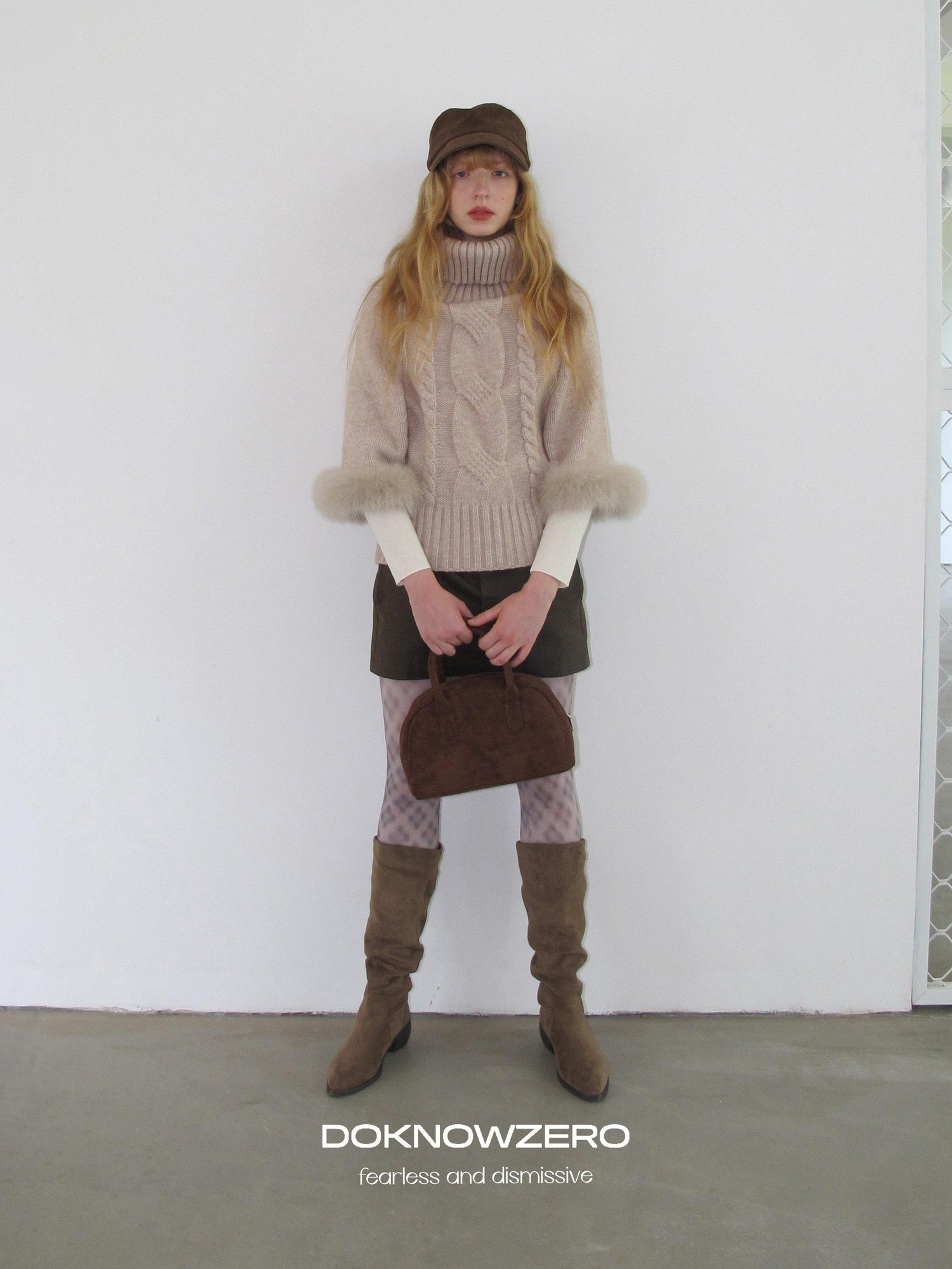 DKZ OFFICIAL Camel Detachable Fox Fur Turtleneck Loose Straight Women&