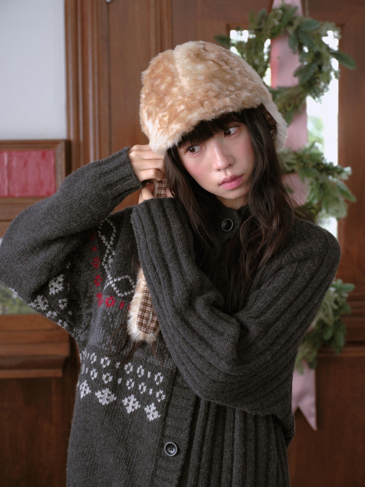 DKZ OFFICIAL Camel Retro Plush Deer Visor Women&