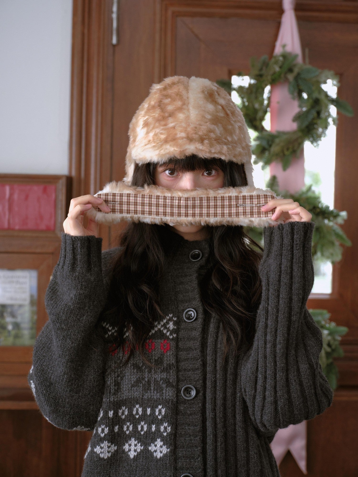 DKZ OFFICIAL Camel Retro Plush Deer Visor Women&