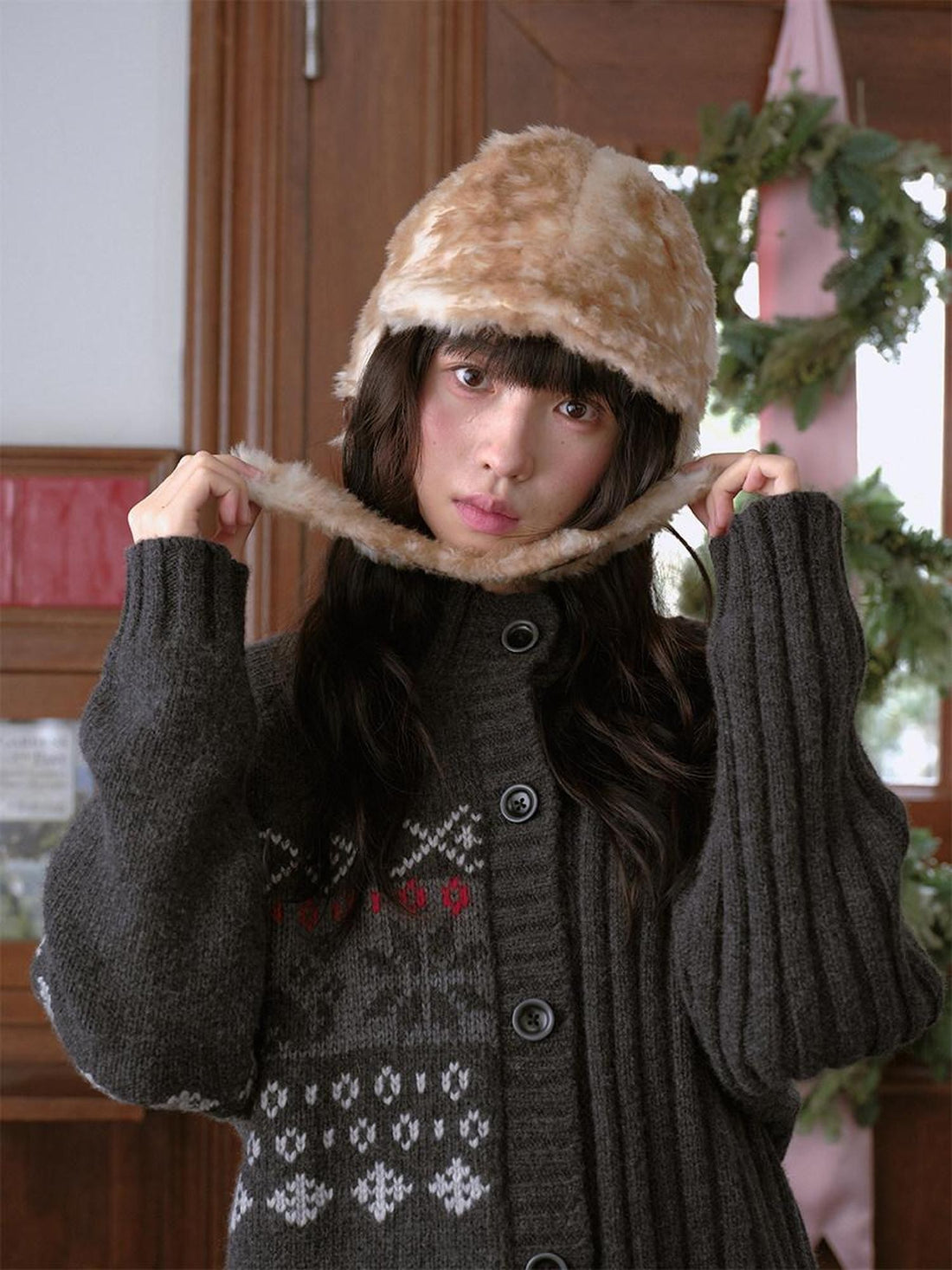 DKZ OFFICIAL Camel Retro Plush Deer Visor Women&