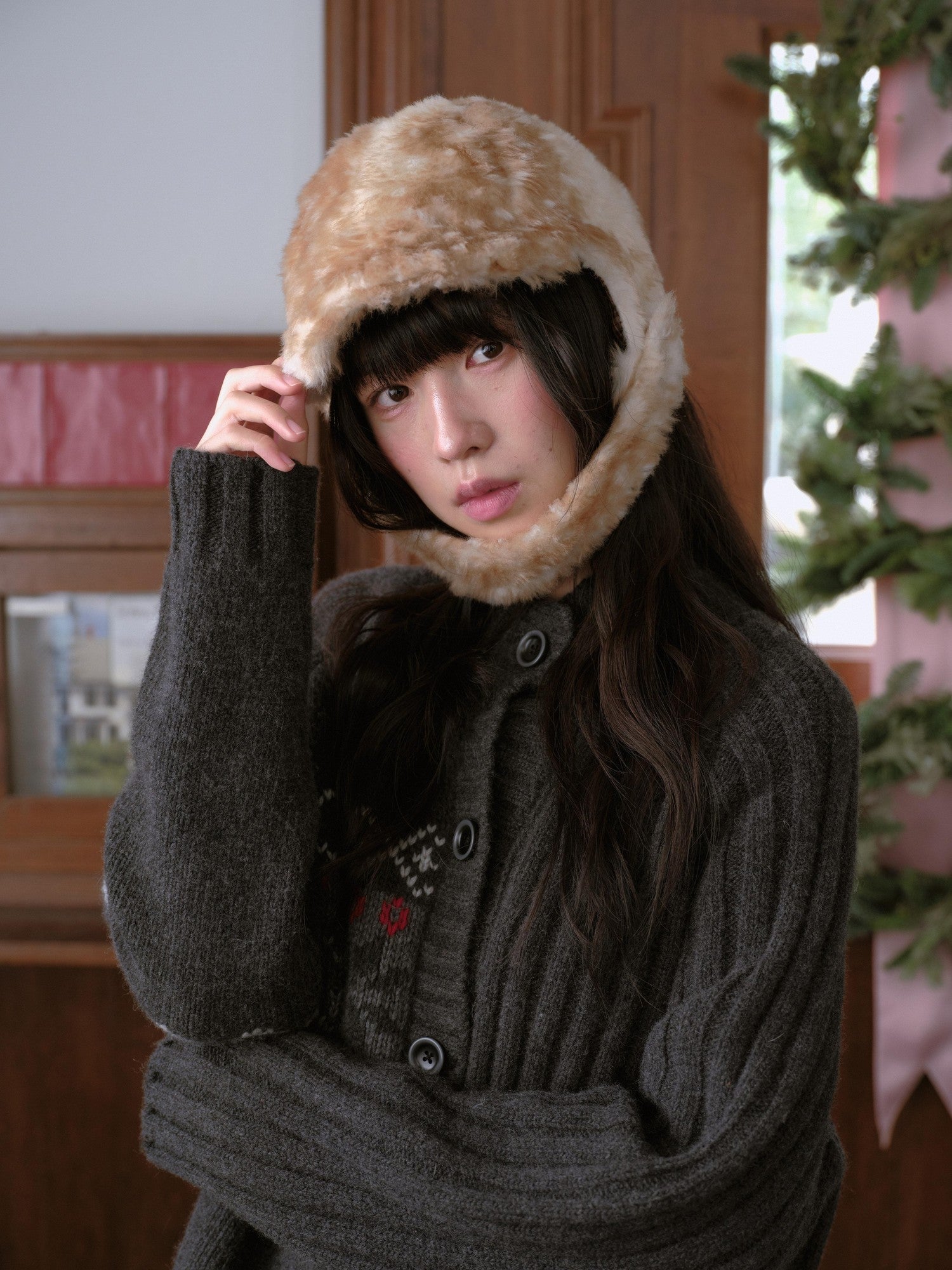 DKZ OFFICIAL Camel Retro Plush Deer Visor Women&
