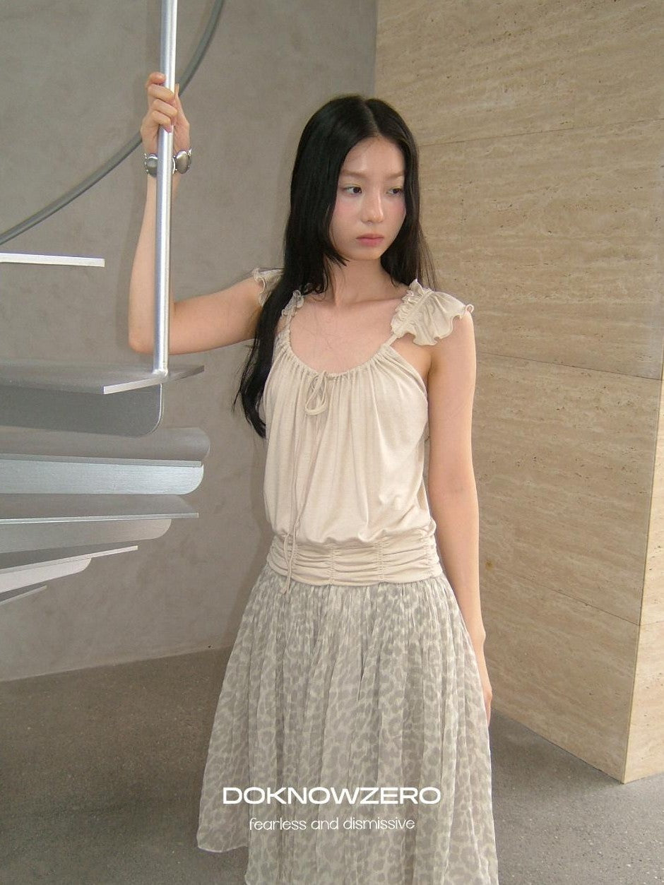 DKZ OFFICIAL Camel Ruffle Pleated Cropped Strappy Straight Women&
