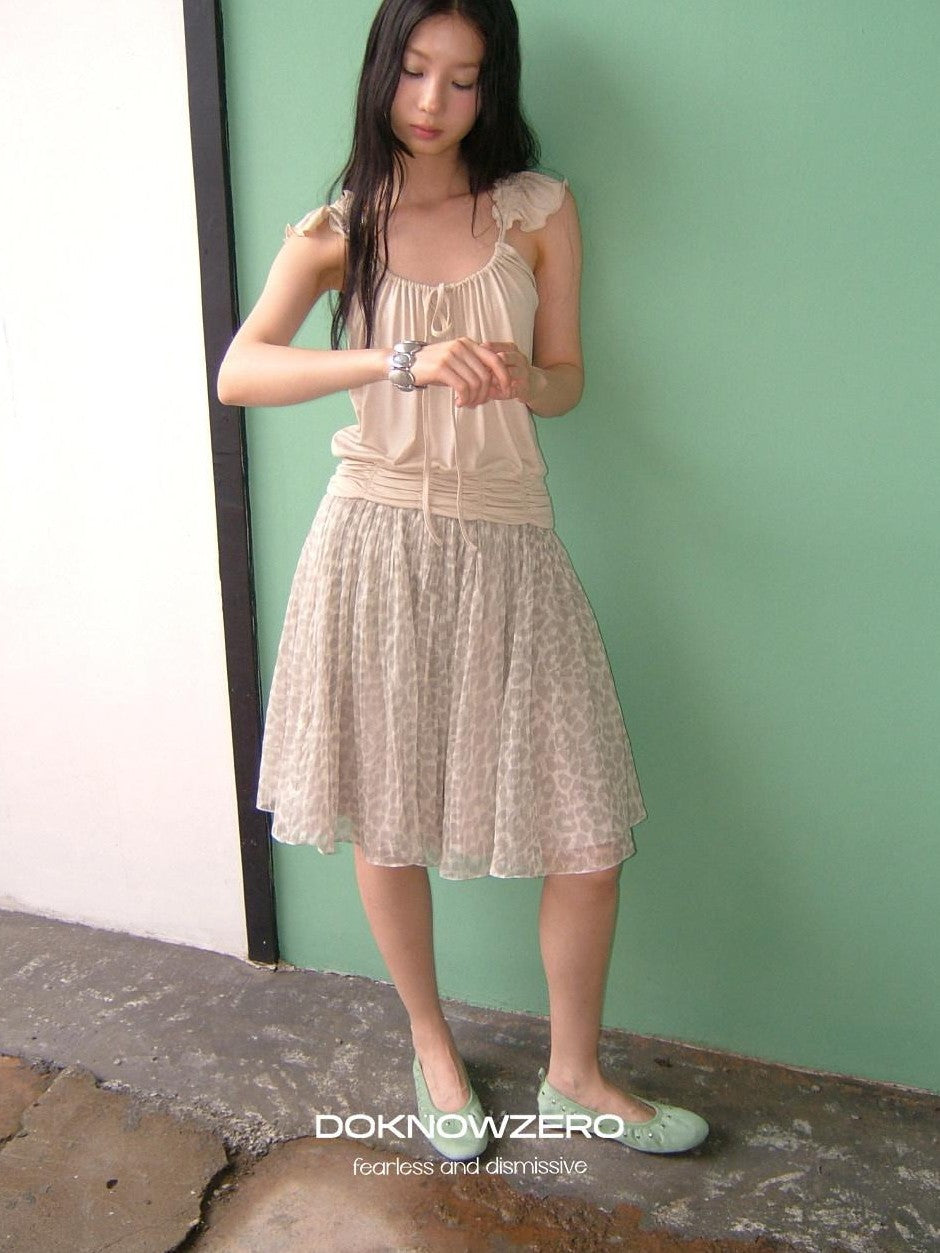 DKZ OFFICIAL Camel Ruffle Pleated Cropped Strappy Straight Women&