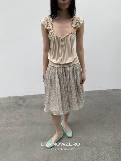DKZ OFFICIAL Camel Ruffle Pleated Cropped Strappy Straight Women&