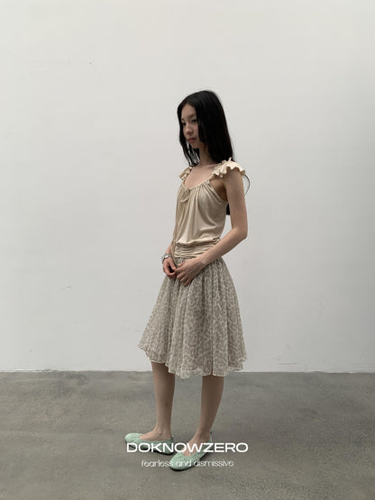 DKZ OFFICIAL Camel Ruffle Pleated Cropped Strappy Straight Women&
