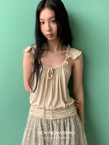 DKZ OFFICIAL Camel Ruffle Pleated Cropped Strappy Straight Women&