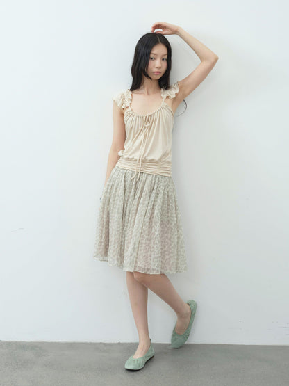 DKZ OFFICIAL Camel Ruffle Pleated Cropped Strappy Straight Women&