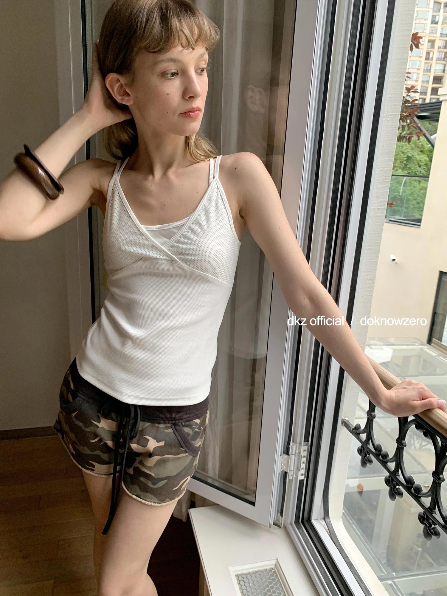 DKZ OFFICIAL Camouflage Embroidered Letter Print Denim Shorts
