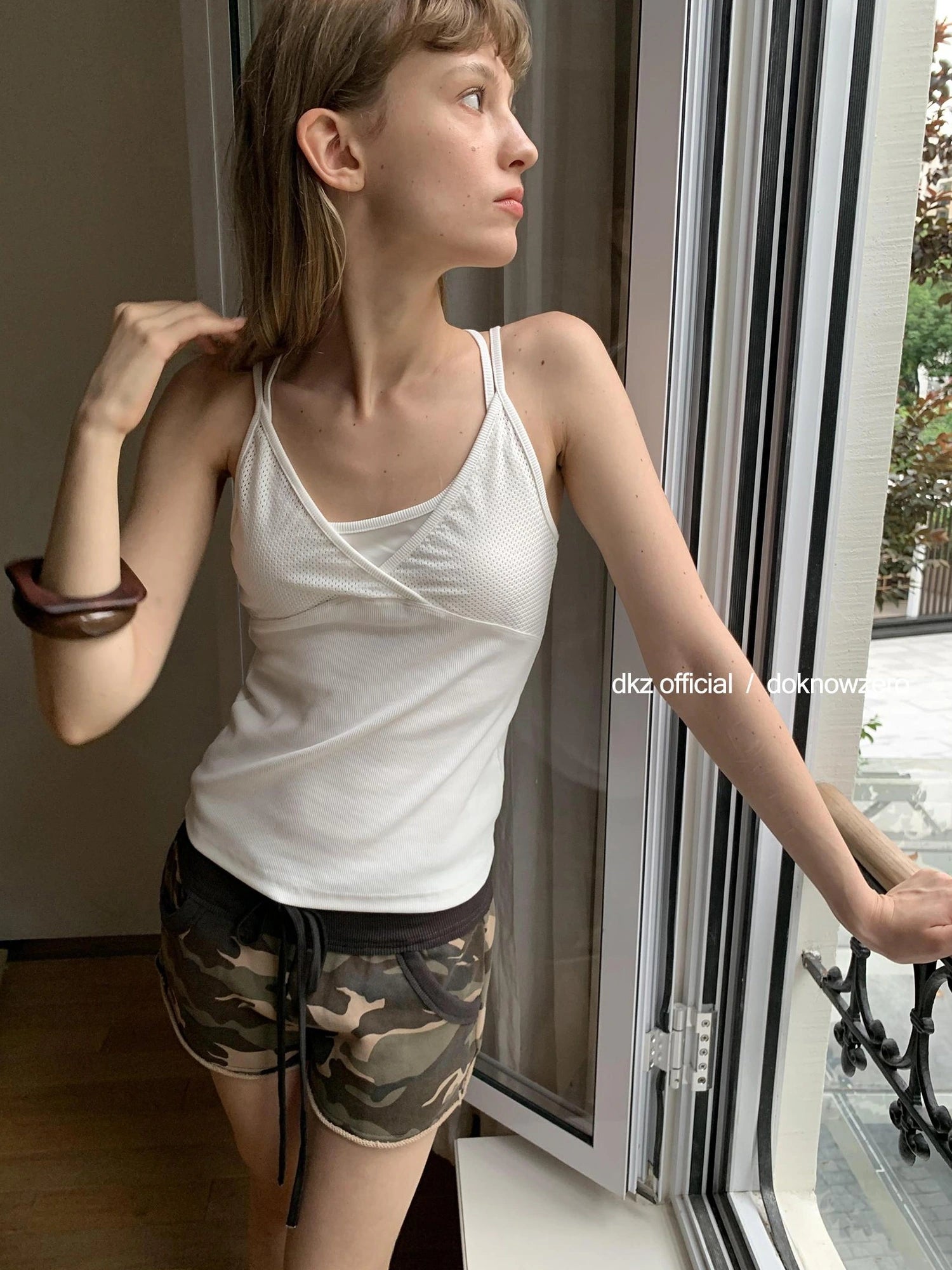 DKZ OFFICIAL Camouflage Embroidered Letter Print Denim Shorts