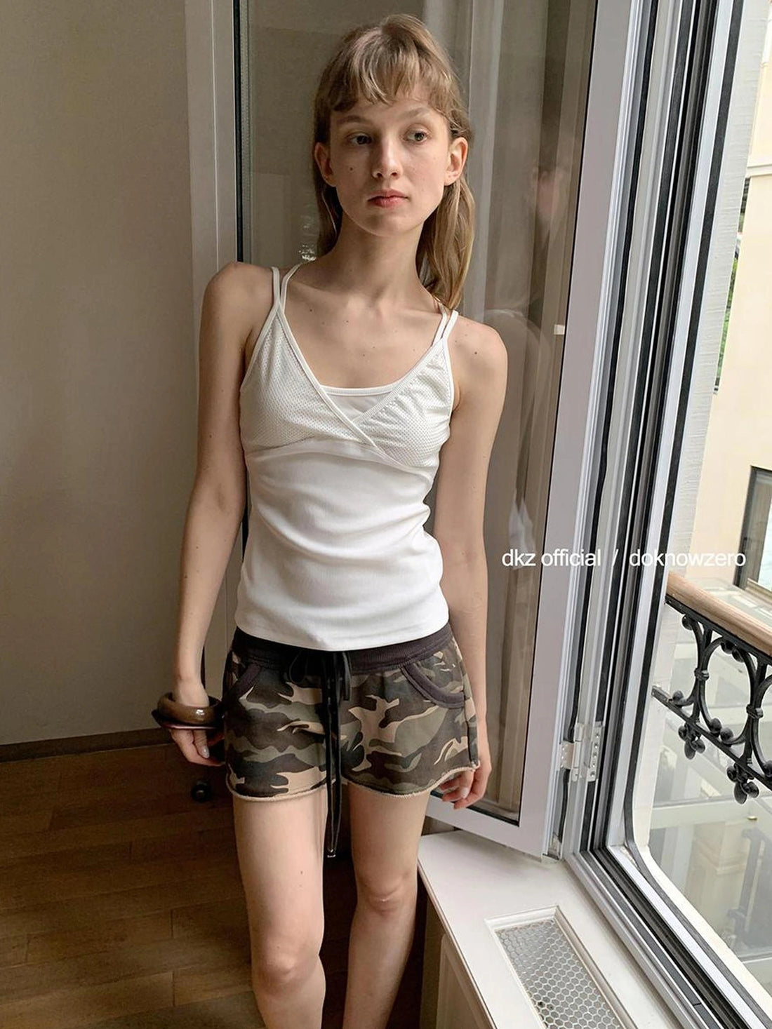 DKZ OFFICIAL Camouflage Embroidered Letter Print Denim Shorts