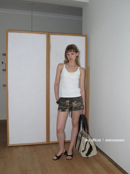 DKZ OFFICIAL Camouflage Embroidered Letter Print Denim Shorts