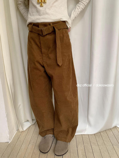 DKZ OFFICIAL Caramel Corduroy Belted Curved Leg Pocket Women&