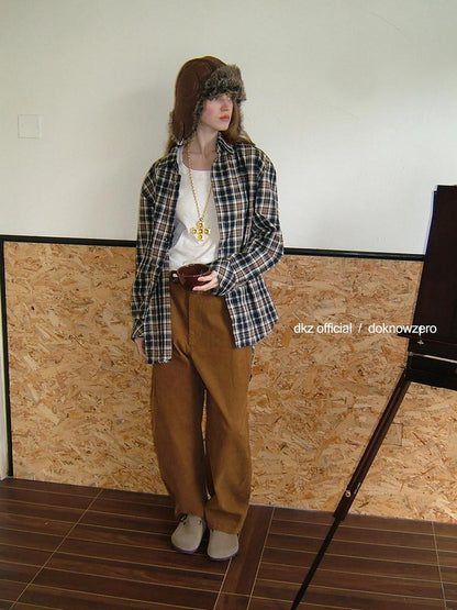 DKZ OFFICIAL Caramel Corduroy Belted Curved Leg Pocket Women&