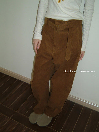 DKZ OFFICIAL Caramel Corduroy Belted Curved Leg Pocket Women&