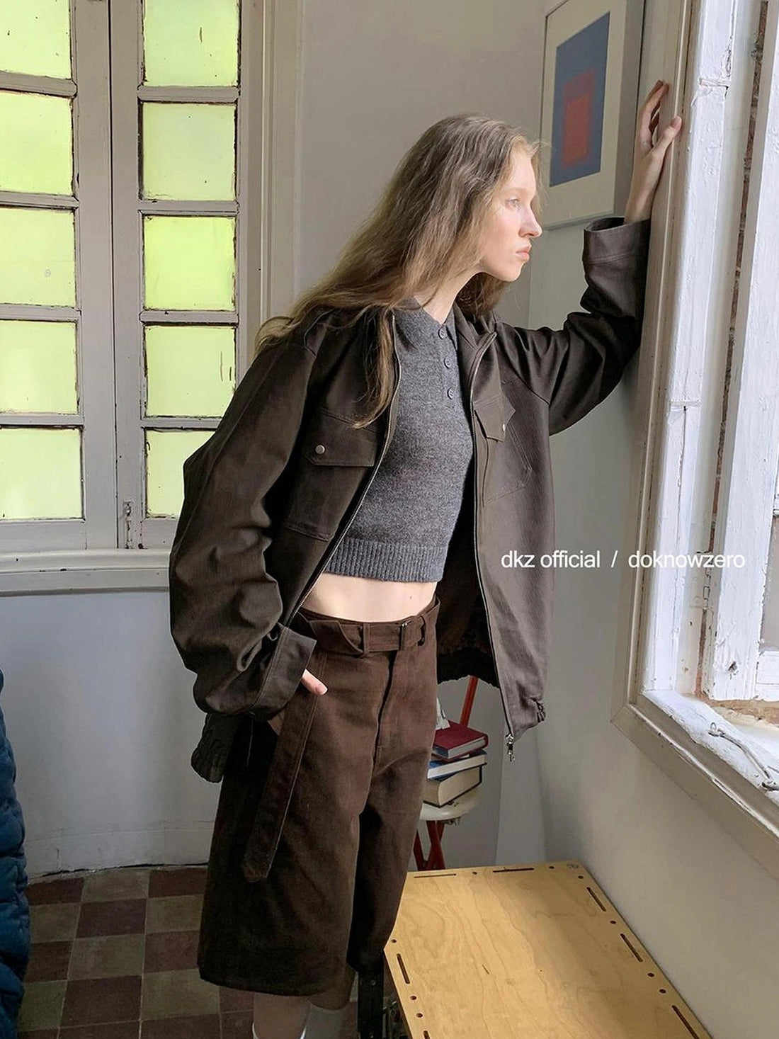 DKZ OFFICIAL Caramel Textured Pu Leather Jacket Loose Fit Retro Style