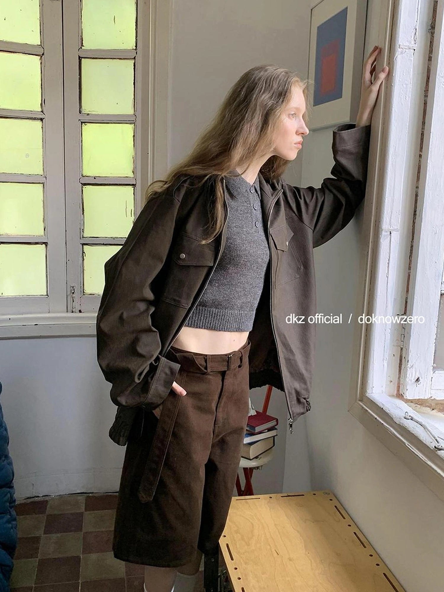 DKZ OFFICIAL Caramel Textured Pu Leather Jacket Loose Fit Retro Style