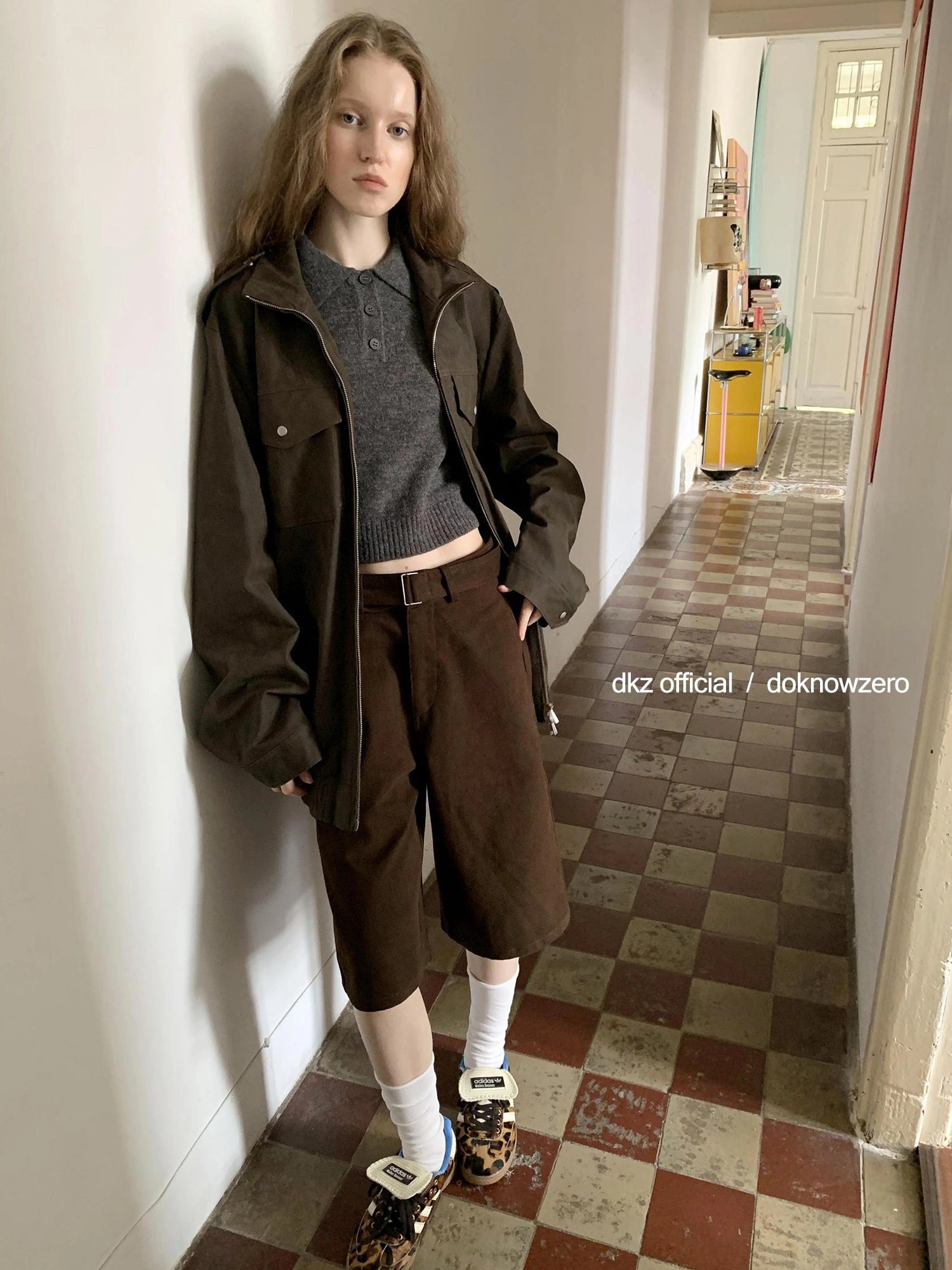 DKZ OFFICIAL Caramel Textured Pu Leather Jacket Loose Fit Retro Style