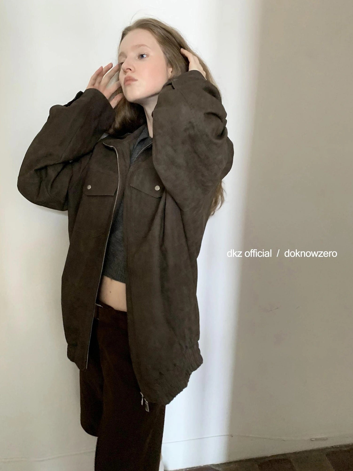 DKZ OFFICIAL Caramel Textured Pu Leather Jacket Loose Fit Retro Style