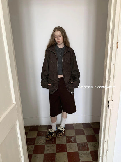 DKZ OFFICIAL Caramel Textured Pu Leather Jacket Loose Fit Retro Style