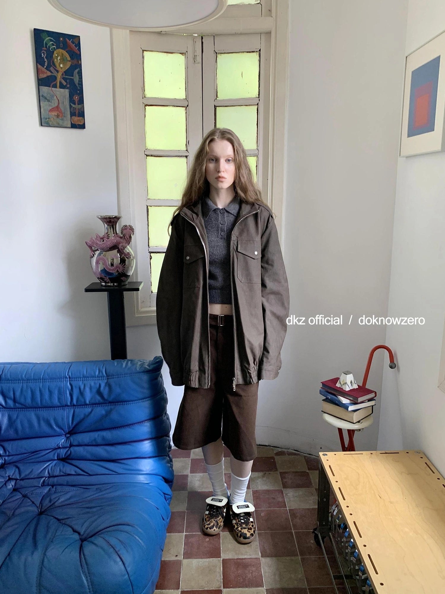 DKZ OFFICIAL Caramel Textured Pu Leather Jacket Loose Fit Retro Style